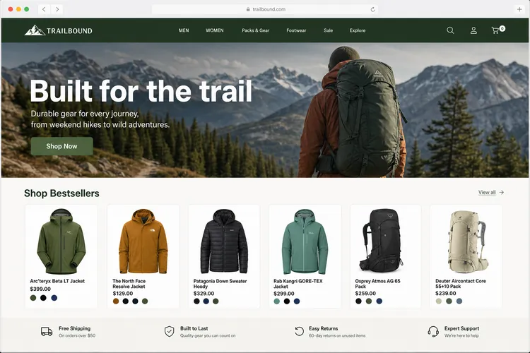 Verge Outdoor Co. e-commerce store built by Next Level Devs